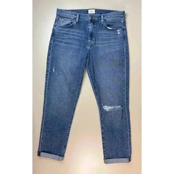 Hudson Women’s Natalie Midrise Slim Boyfriend Jean Sz 30 Medium Wash Cuffed Crop - Picture 3 of 14